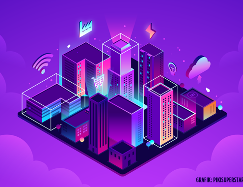 Grafik einer futuristischen Stadt (Copyright: Pikisuperstar via Freepik)