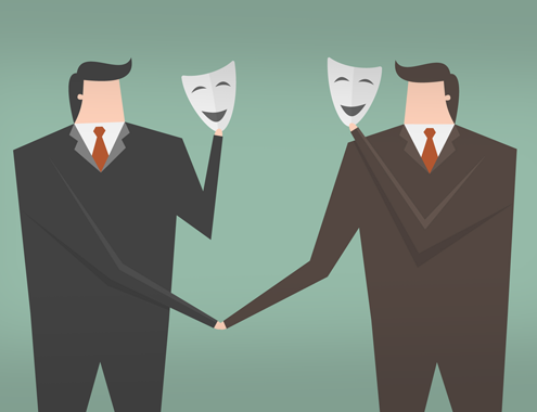 Grafik zweier Geschäftsmänner mit vorgehaltenen Masken (Copyright: Dooder via Freepik)